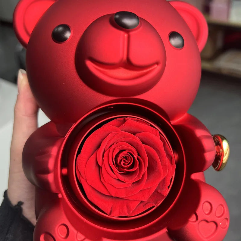 Eternal Rose Bear W/ Heart Necklace.